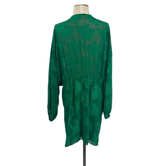 Asos Design Curve Plunge Tie front Mini Dress Floral Jacquard Green Size US 16 - Picture 9 of 15